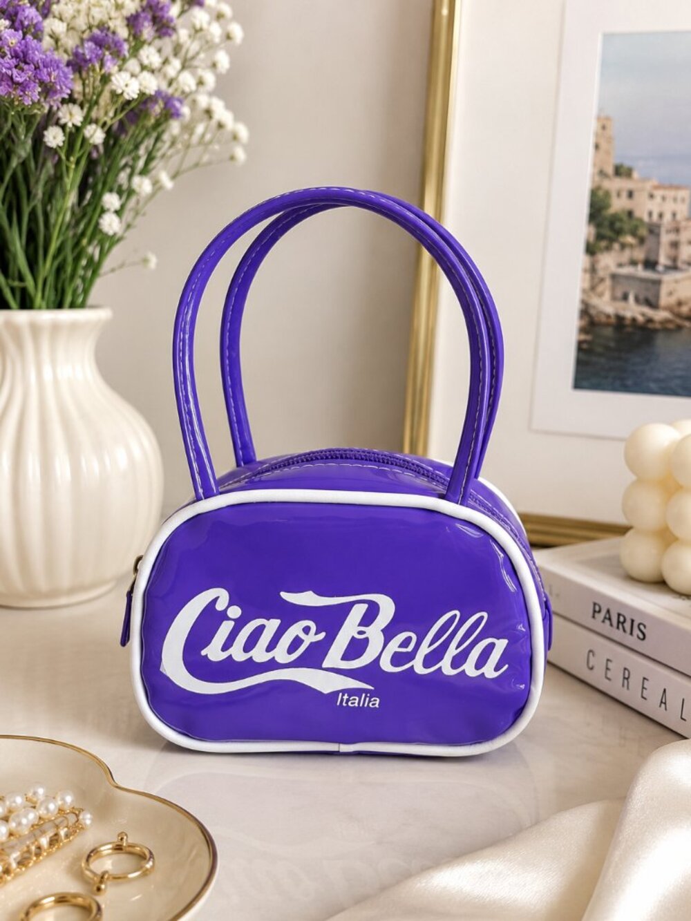 Ciao Bella Italia Purple Mini Patent Handbag Coin Purse Y2K Novelty Bag